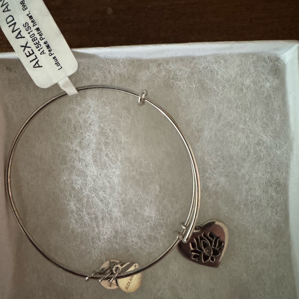 Alex and Ani Silver lotus peace Heart Charm Bangle Bracelet